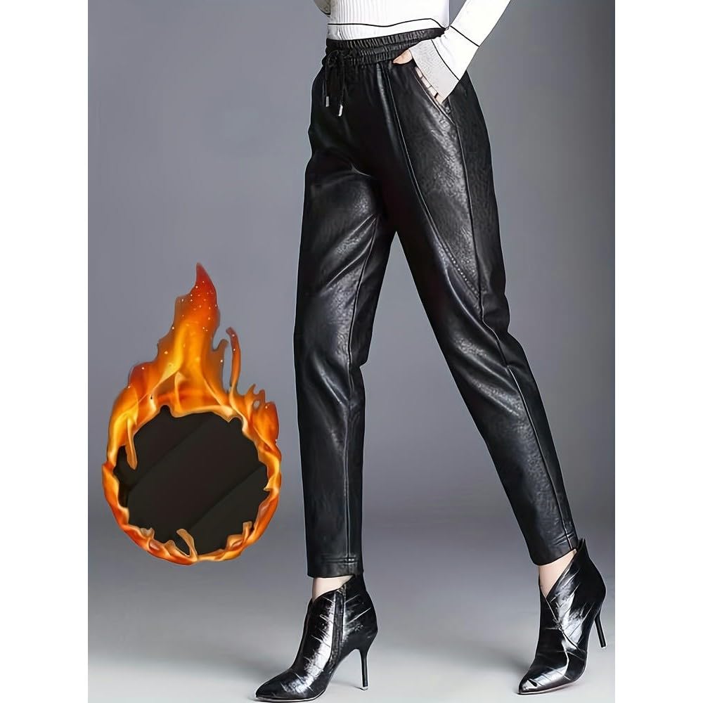 Pantalon de détente Sexy en Similicuir doublé Polaire pour Femme SYJYM avec Cordon de Serrage à la Taille et Poches