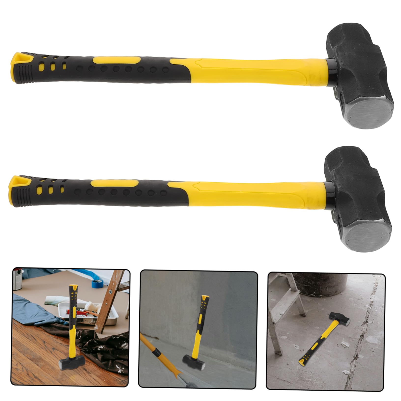 Martillo Octogonal de Acero al Carbono 2 Piezas para Demolición | Mango Ergonómico, Resistencia al Impacto, Uso en Renovación y Construcción, Color Amarillo