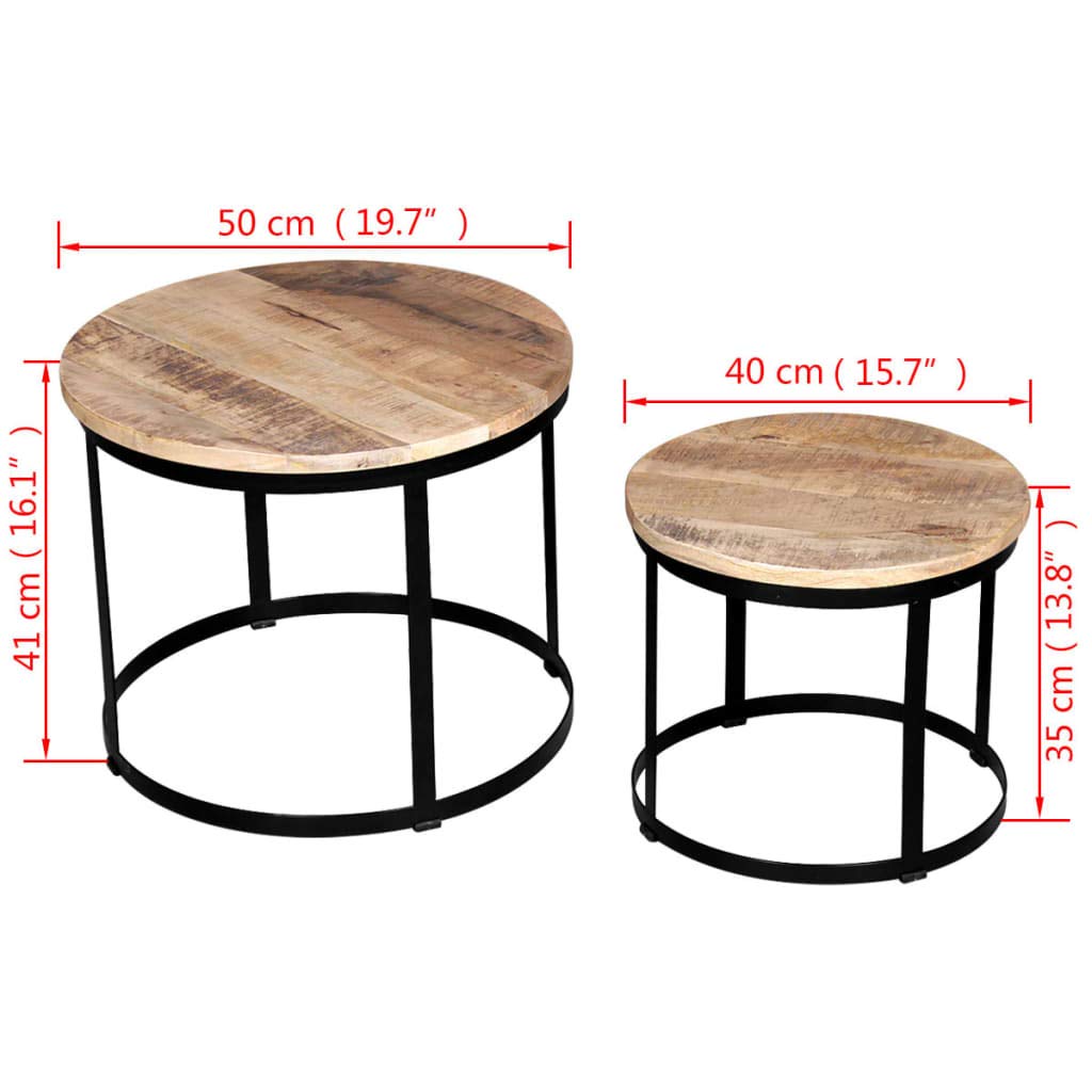 vidaXL 2-TLG. Couchtisch-Set Beistelltisch Wohnzimmer Raues Mangoholz 40cm/50cm