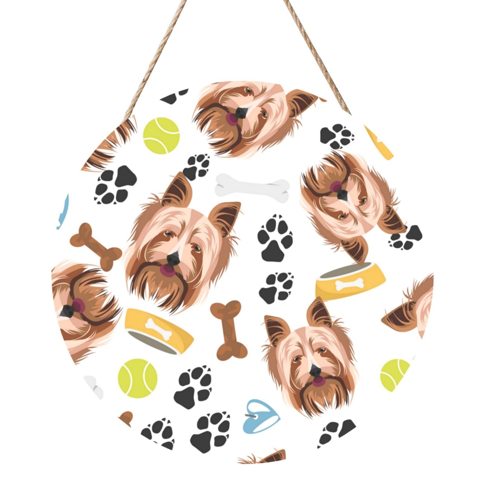 InOmak Smiling Dog Yorkshire Terrier, Round Wood Panel Painting 12 in, Wall Hanging Painting For Home