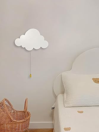 Cloud Light Battery-Operated Wall Lamp for Nursery Kids Bedroom & Baby Room with Pull-String Switch 3V 3000K Warm Night Light Hanging Night Lights (No Charging Needed)
