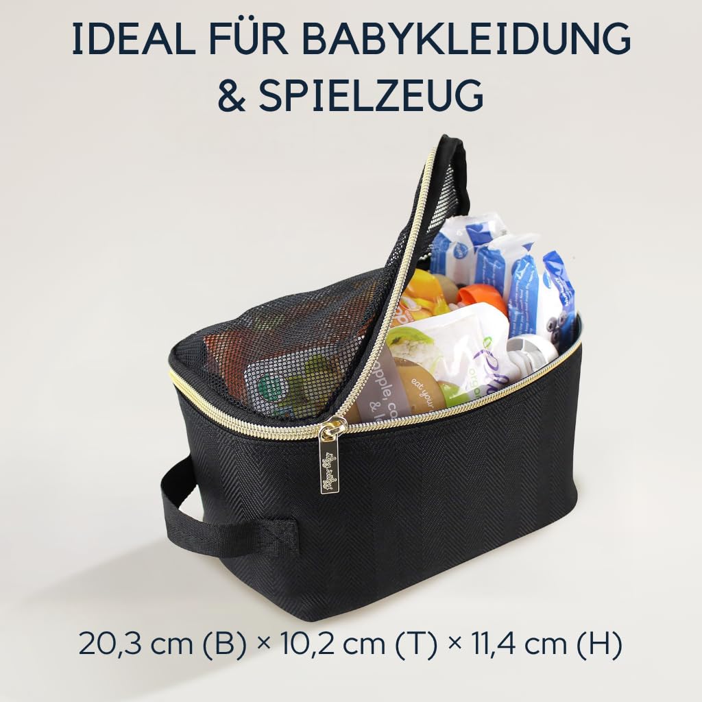 Itzy Ritzy 3er Set Packwürfel – Koffer Organizer Set für Reisen – Packbeutel mit Netzoberseite – Baby Kleidertaschen für Koffer, Rucksack & Handgepäck – Schwarz Gold Reiseorganizer