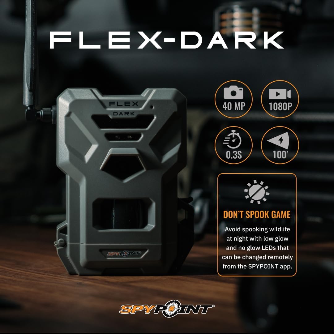 SPYPOINT Flex-Dark Twin Starter Pack con 2 schede SD – Fotocamera cellulare Trail, foto 40 MP, video 1080p + suono, fotocamera da gioco senza bagliore, visione notturna da caccia, attivazione del
