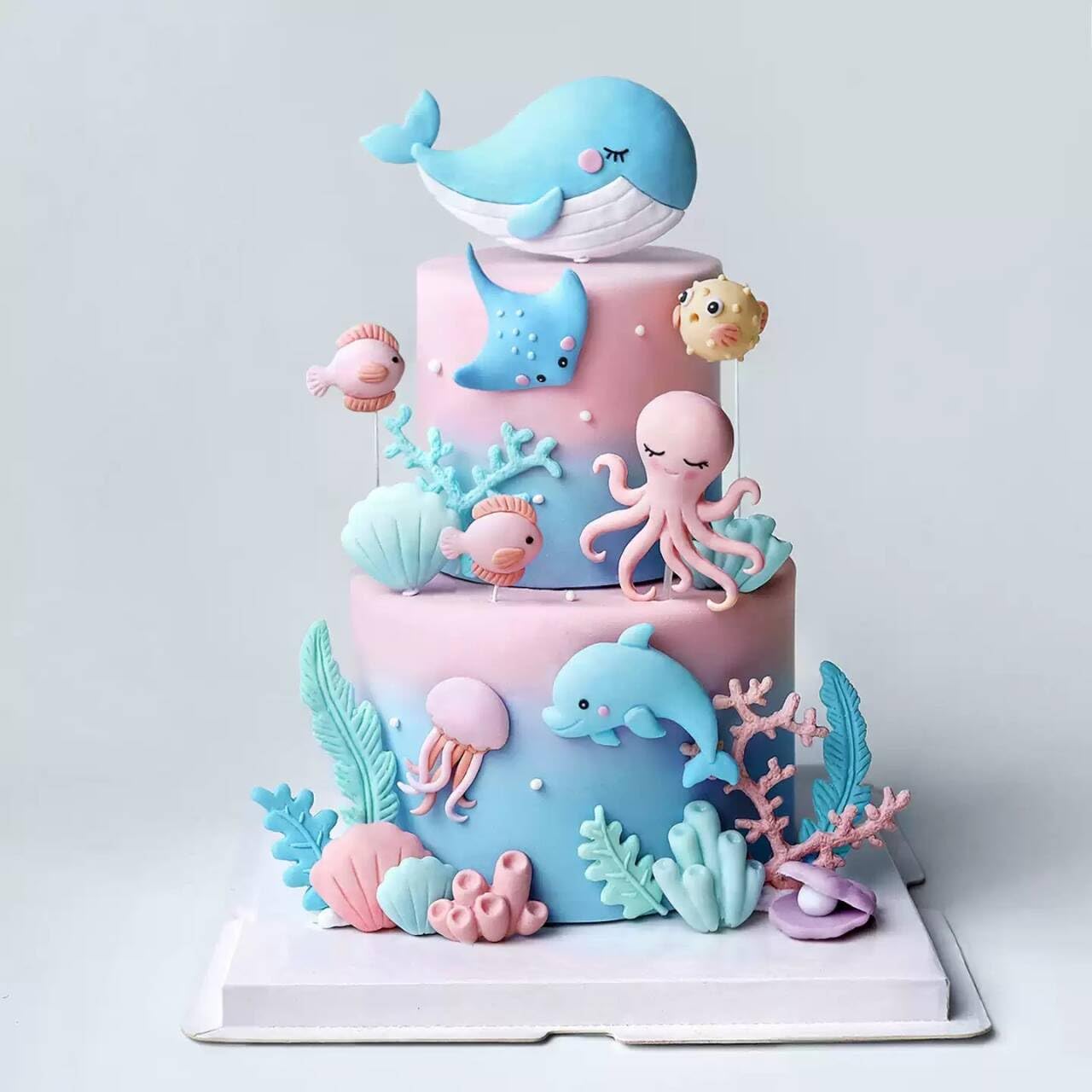 Under the Sea Ocean Birthday Cake Decorations Sea Ocean Party Favor Supplies for Sea Ocean Theme Baby Shower Birthday Party