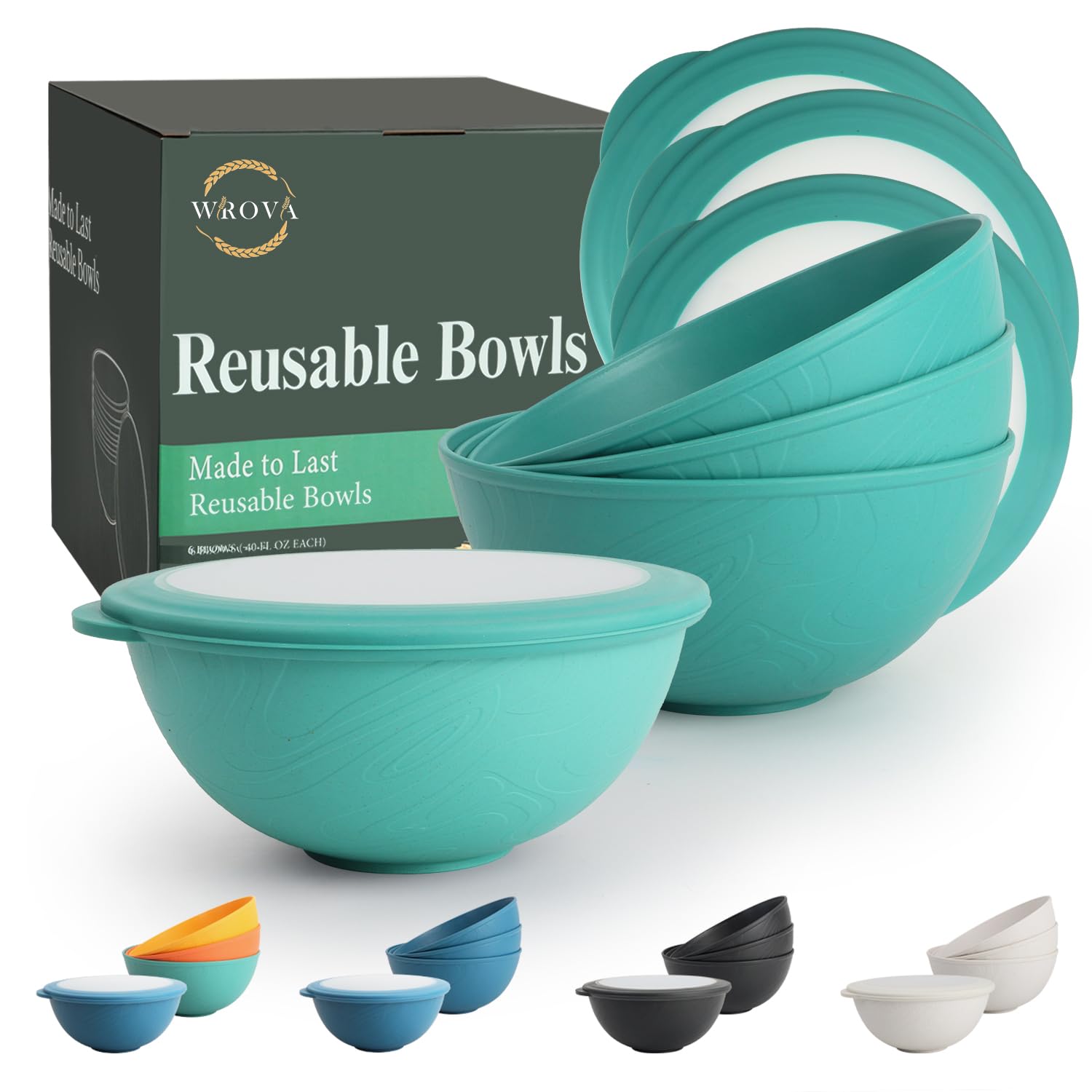 Wrova Salad Bowls Set with Lid 40 oz | Reusable Plastic Deep Bowl - Set of 4 | Unbreakable Serving Bowls for Ramen, Salad, Soup - Microwave and Dishwasher Safe Kitchen Bowl for Party, Camping - Green