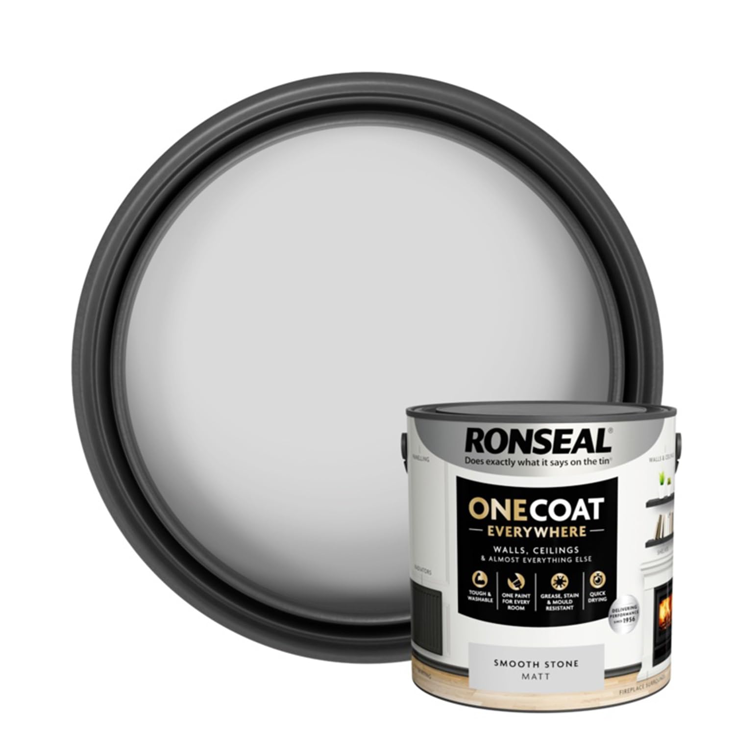 SAVING HUB Wall & Ceiling Paint - 2.5L One Coat Everywhere Matt Paints - Tough & Washable Walls Paint Matt - Quick Drying Matt Paints for Ceiling - Grease, Stain & Mould Resistant (Smooth Stone)