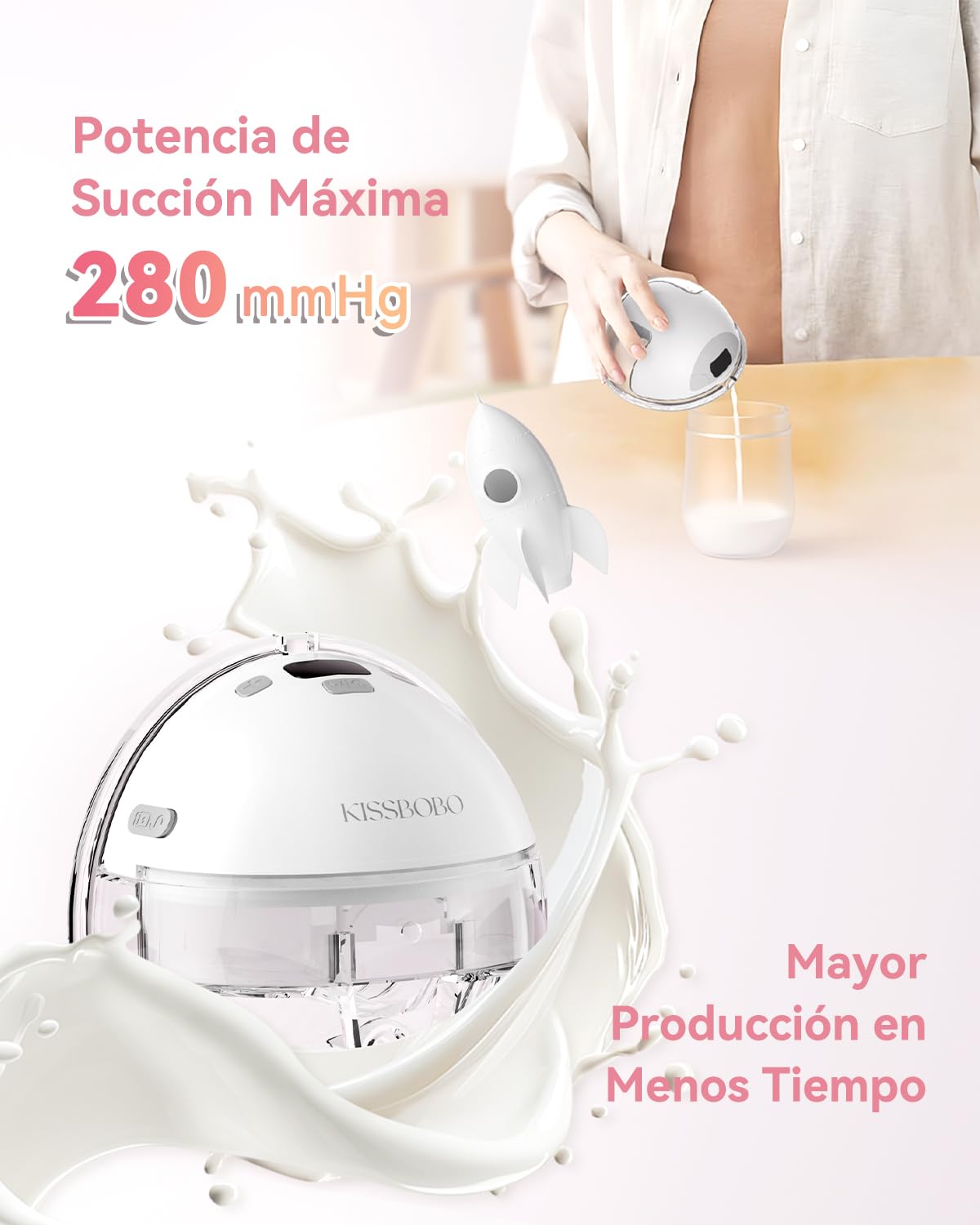 KISSBOBO K6 Sacaleches Electricos Doble,280mmHg Fuerte Succión,4 Modos 19 Niveles Extractor de Leche Materna,con Función Memoria,para Lactancia Cómoda y Eficiente,Portátil y Sin Manos(Blanco 2 Piezas)