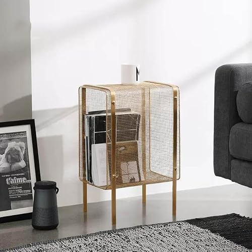 Miniatura 10 de Mesa auxiliar de metal, revistero de hierro minimalista, estante de almacenamiento de hierro para dormitorio, mesita de noche, mini estante para