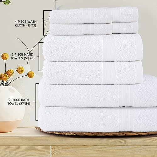 Miniatura 5 de Juego de toallas de 8 piezas, 100% algodón, súper suave y altamente absorbente, incluye 2 toallas de baño (27 x 54), 2 toallas de mano (16 x 28), 4
