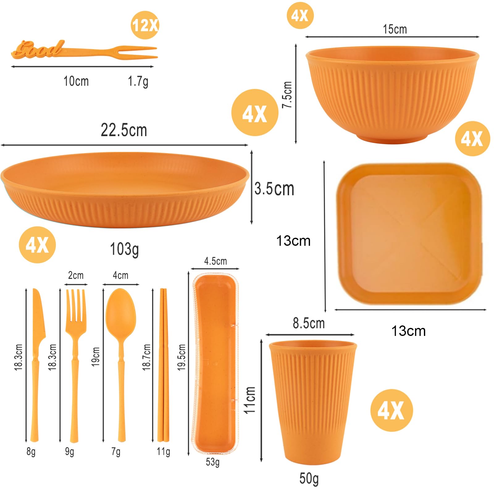 Piatti Campeggio 4 Persone, 48 Pezzi Plastica Pic Nic Set Campeggio Stoviglie, Riutilizzabile Set Piatti Campeggio, Stoviglie da Campeggio, Servizio di Piatti con Ciotole Forchette Cucchiai