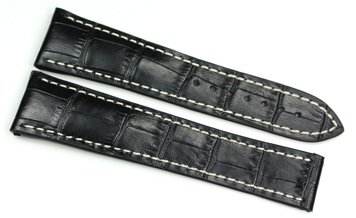 RIOS 1931 Germany 20 mm / 18 - Convient pour bracelet de montre Omega - Fait à la main - Noir - Croco gaufré alligator - Cuir de veau