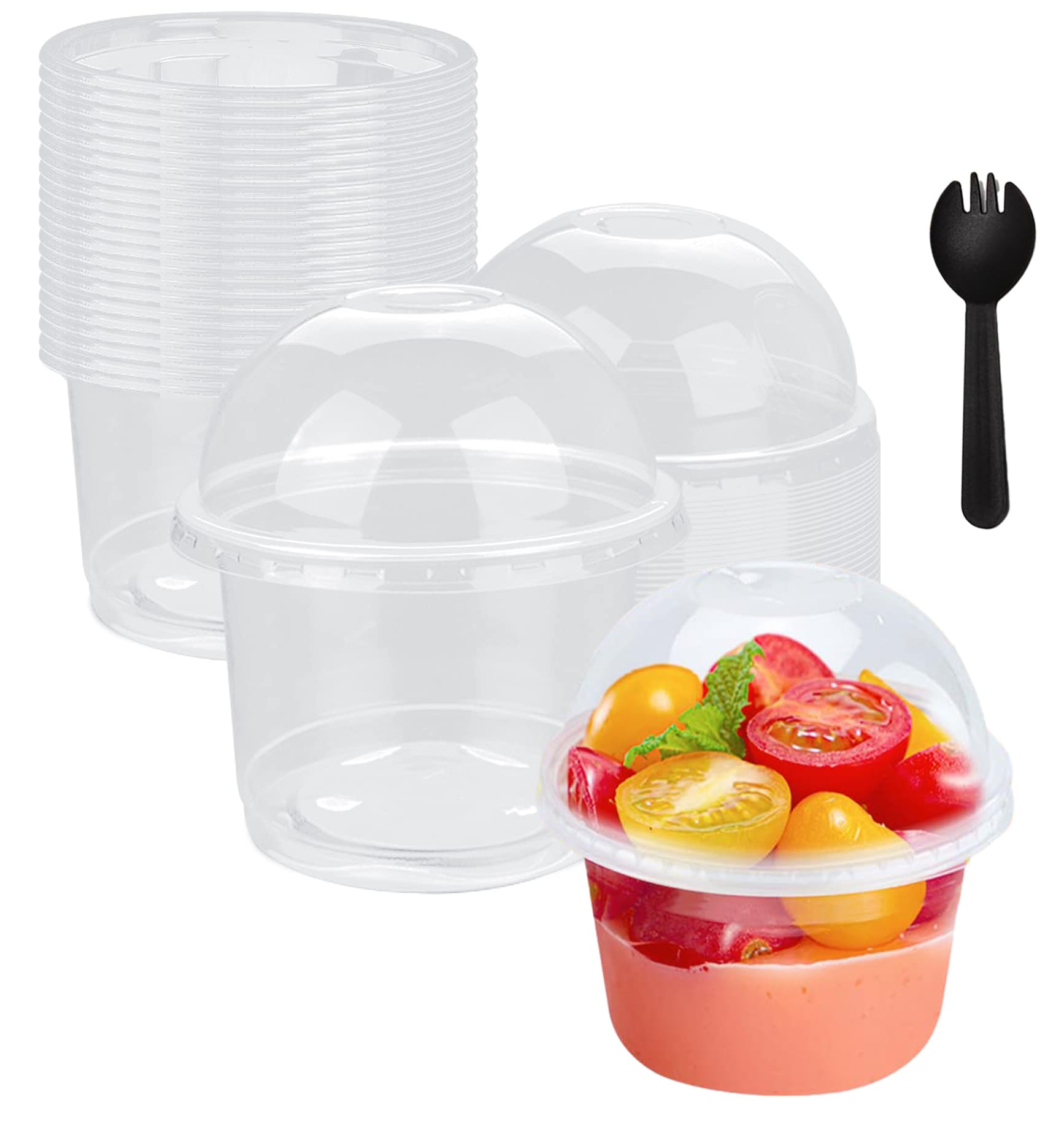 Sweet seven 50 Pcs 8oz Clear Plastic Cups with Dome Lids - Disposable Parfait Dessert Cups with Sporks - Ideal for Dessert, Salad, and Fruit