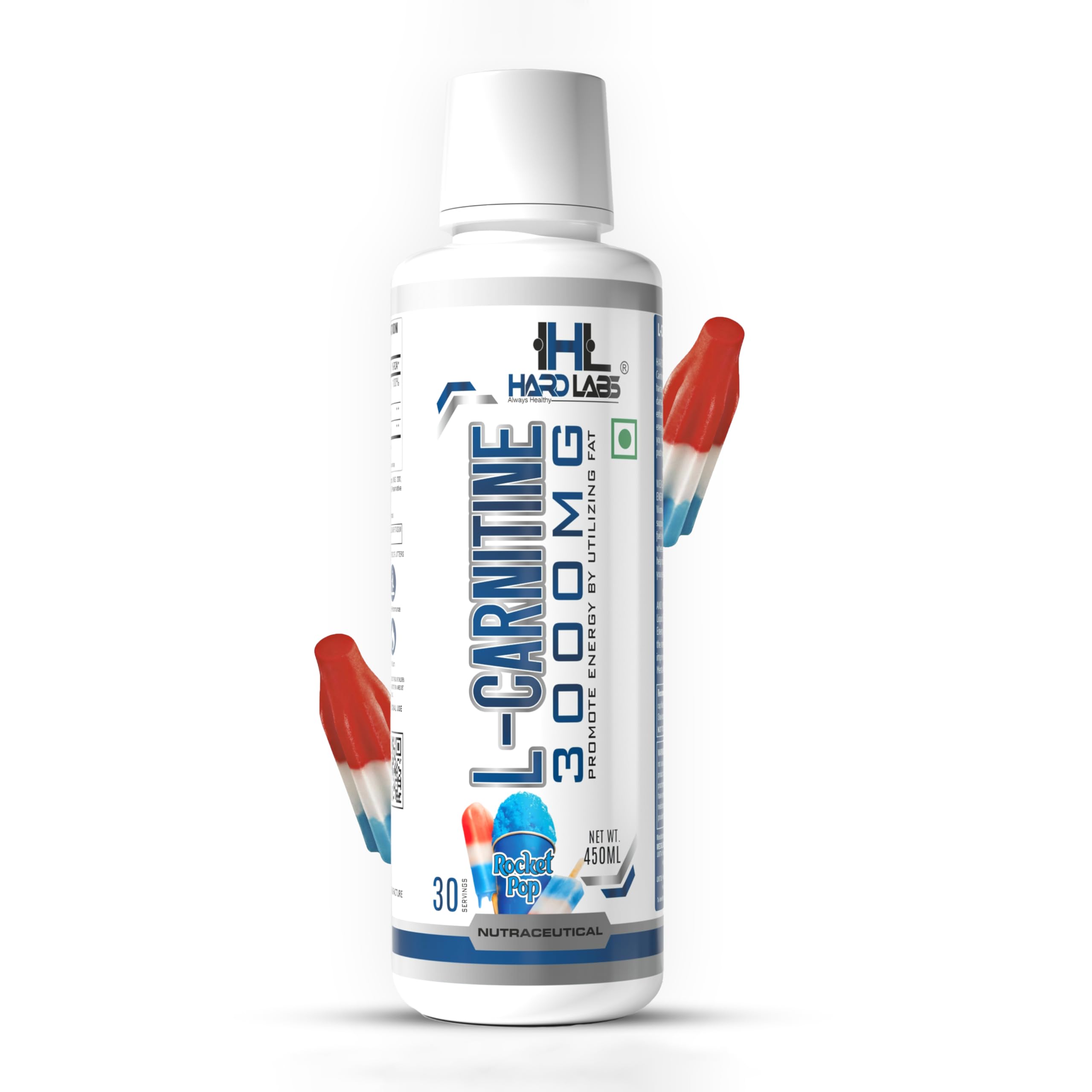 Hard Labs L Carnitine 3000mg Liquid Rocket Pop 450ml Energy Support Workout Supplement 30 Servings Fitness Drink Health & Personal Care