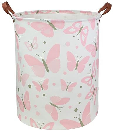 HIYAGON Girls Pink Laundry Baskets Baby Hamper for Nursery Girl Cute Kids Toy Organizer Bins Butterfly Room Decor Bedroom Bathroom(Pink Butterfly)