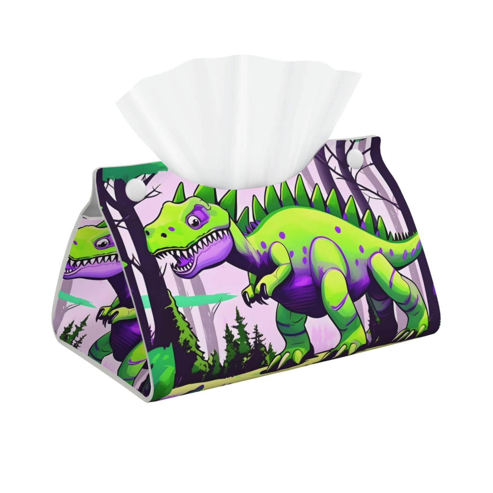 Green dinosaur Long Leather Tissue Box Cover-Waterproof PU Leather Tissue Holder for Bathroom, Decorative Rectangular Tissue Case