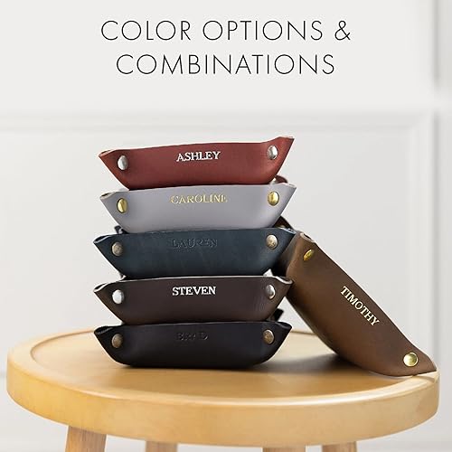 Miniatura 3 de Personalized Leather Snap Valet Tray Desk Organizer for Office Gifts  Customized Name or Initials  100% Genuine Leather  Leather Valet Tray for Men