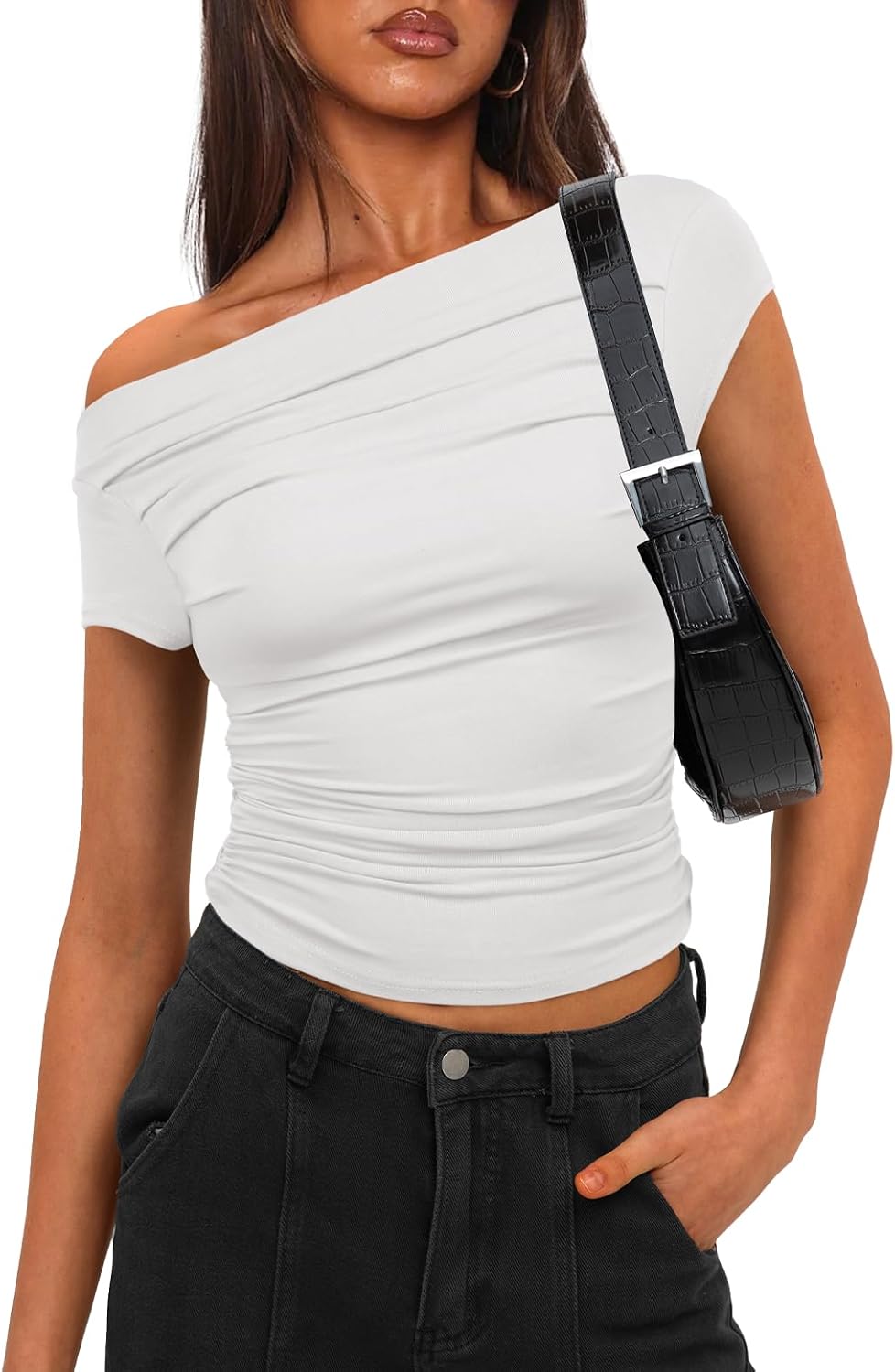 Darong Women's Summer Cap Sleeve Boat Neck Off Shoulder Top Going Out Slim Fit Tops Y2K Tight Shirts - Image 5