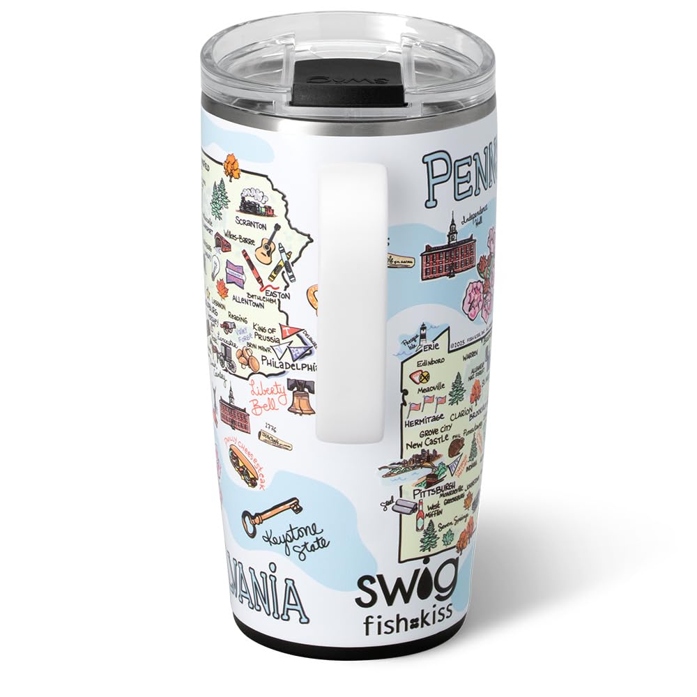 Swig Life Reisebecher, isolierter Becher mit Griff und Deckel, Reise-Kaffeetasse, Becherhalter, Edelstahl, 625 ml, wiederverwendbar, isoliert mit Deckel (Pennsylvania)