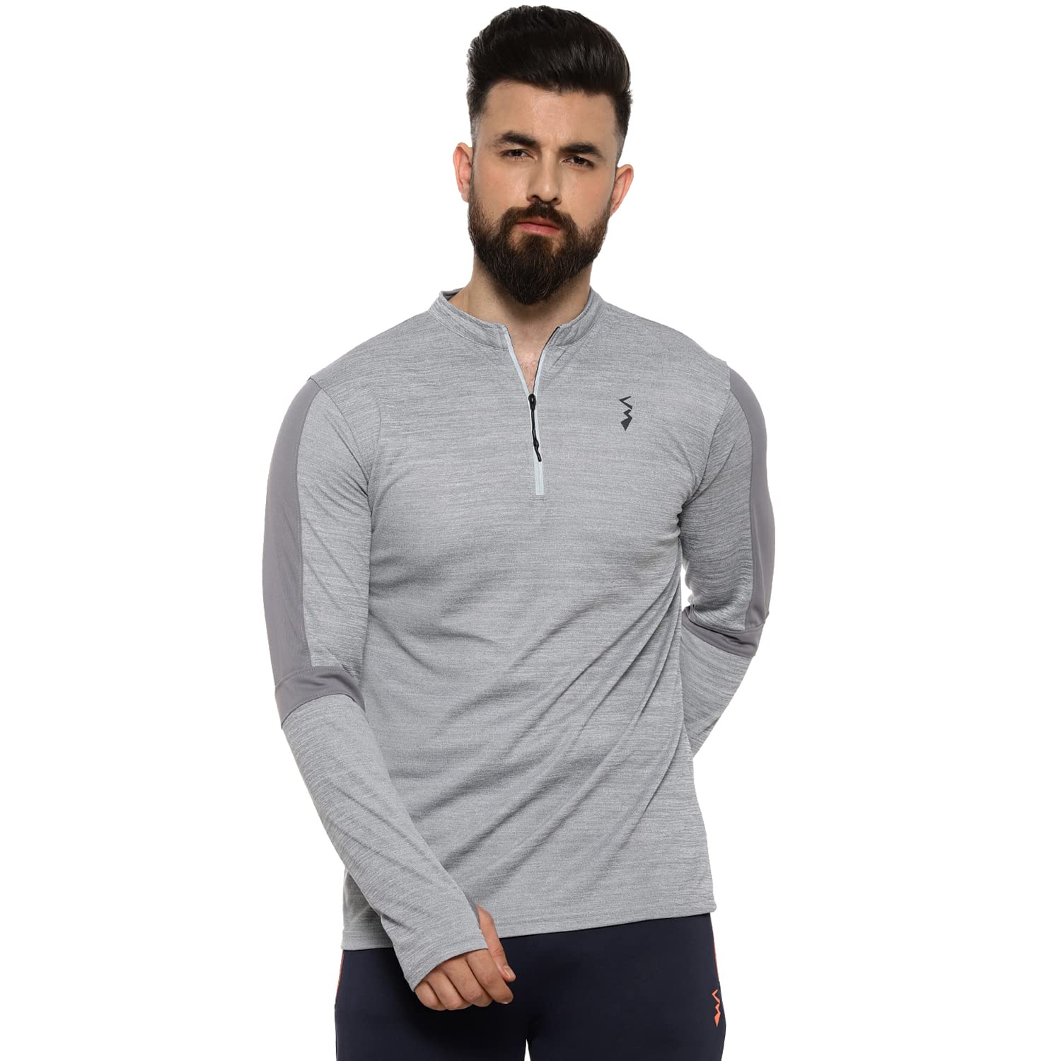 Campus Sutra Basic Activewear - Camiseta de manga larga para hombre, corte normal, cuello alto, media cremallera, de poliéster, ajuste cómodo para uso diario
