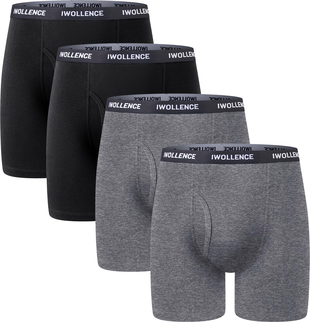 IWOLLENCE Men's Boxer Briefs Breathable Soft Moisture-Wicking Cotton Underwear with Comfort Flex Waistband, Multipack