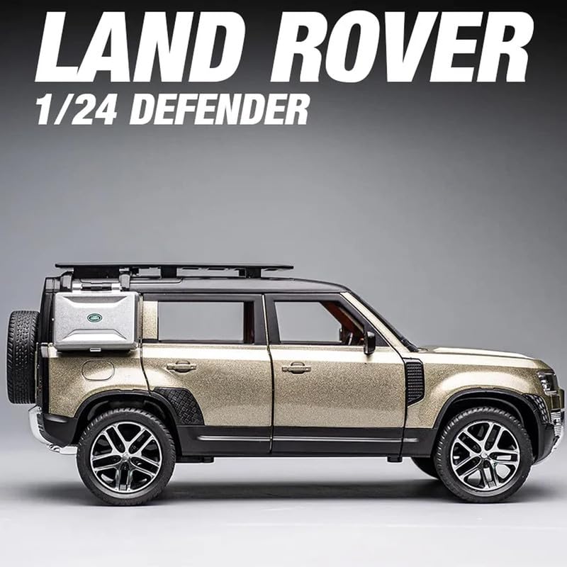 Image of PINQUE Kids New Car ‎1:24 Land Rover Defender Diecast Alloy Metal Pull Back Car with Openable Doors Music Sound and Light Vehicle Toy Car for Boys (Olive)