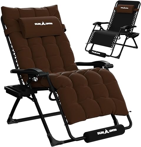 Miniatura 18 de Amopatio Silla de gran tamaño para exteriores de gravedad cero con cojín extraíble, silla reclinable de patio plegable de 33 pulgadas de ancho con