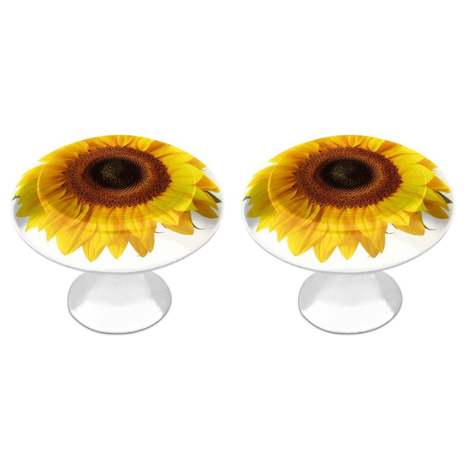 FekiLoot Sunflower Isolated Cabinet Knob 2 Pack Mini Round Drawer Pulls Stainless Steel Dresser Drawer Knobs Kitchen Drawer Hardware for Bathroom Dresser Closet Door Knobs