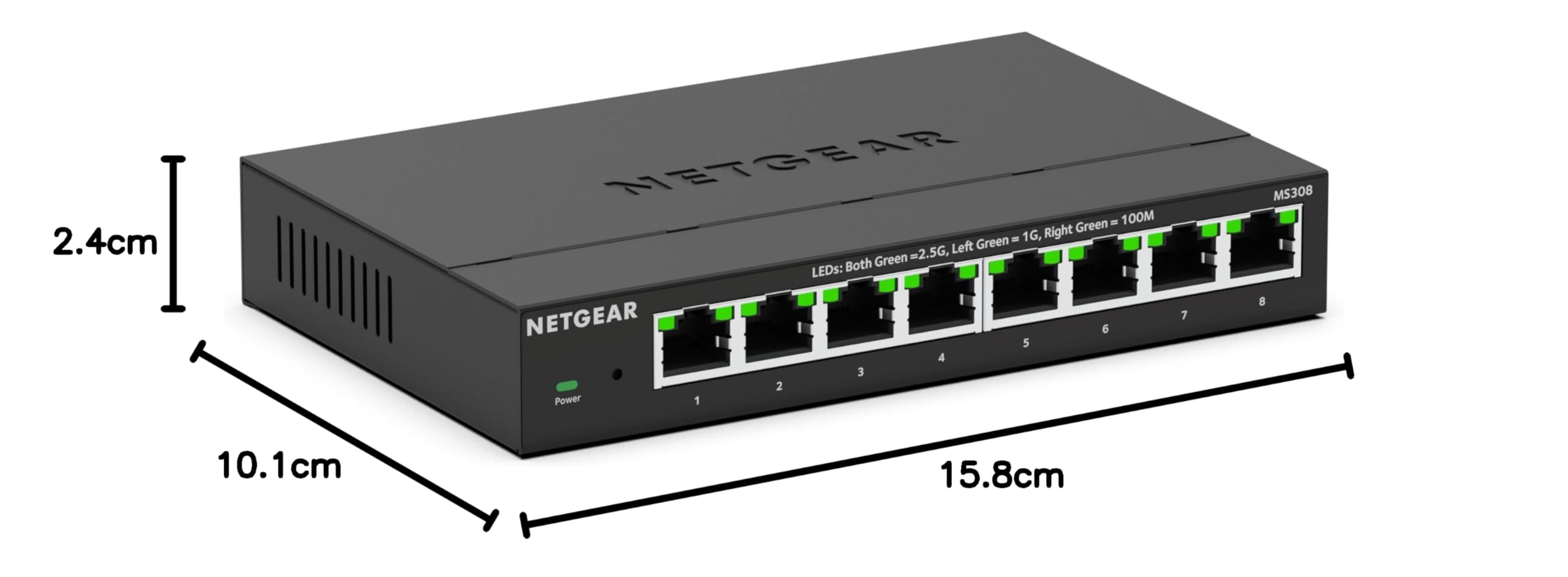 NETGEAR Switch Ethernet Unmanaged Multi-Gigabit 8 porte (MS308) - Switch Ethernet 2.5 gigabit porte da 1G/2,5G, montaggio su scrivania o a parete