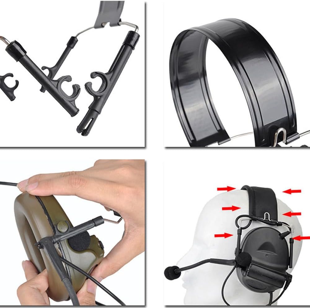 4-Pack Replacement Headband Yoke Arms for 3M Peltor Comtac & Worktunes Headsets, Tactical Headband Guides for Hearing Protection Earmuffs, Upgrade Kit with Rubber Grip Sleeves