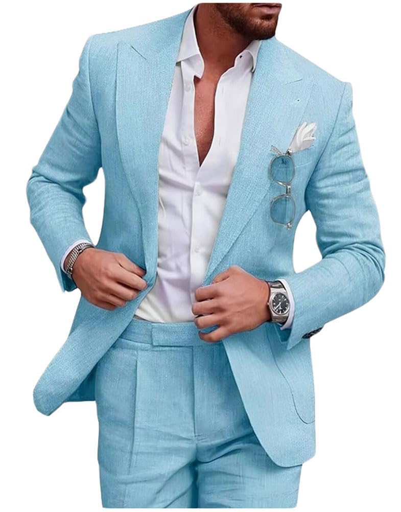 2 pezzi vestito da uomo in lino per estate spiaggia matrimonio slim fit Groosmen Prom Smoking Business Suit