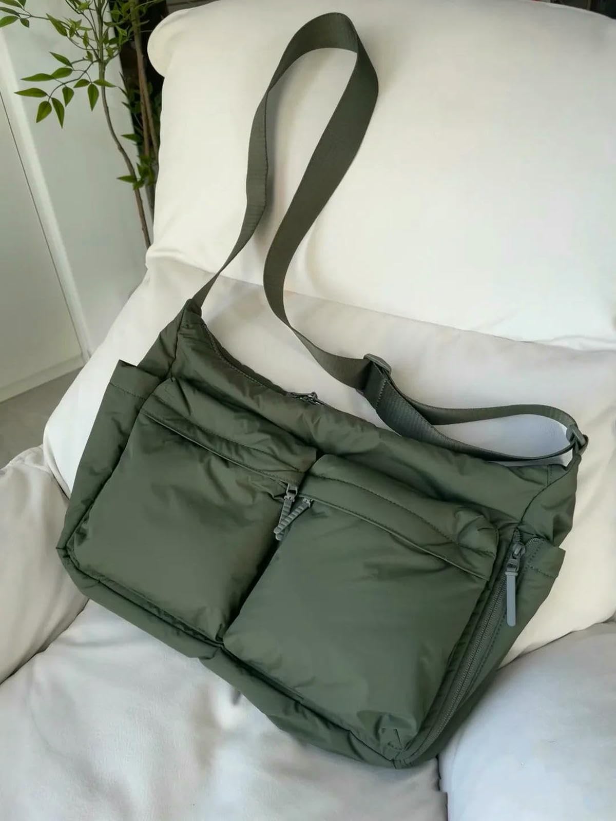 Borsa Donna Borse A Tracolla Multitasche Casual per in Nylon Moda Grandi da Viaggio Shopping Donna-Verde Oliva