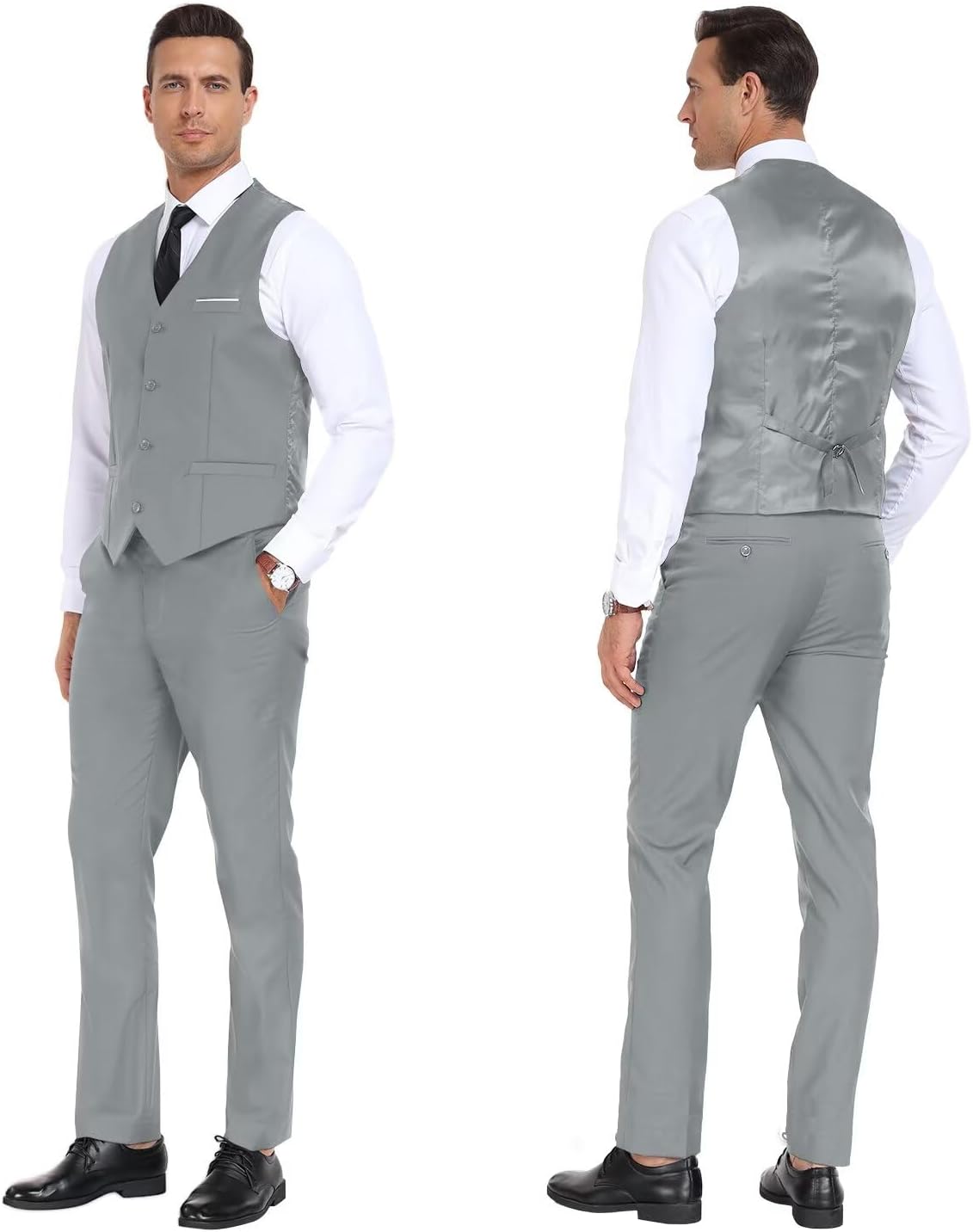 Fxzpiodi Mens 2 Piece Suit Vest Pant Set Slim Fit Casual Solid Waistcoat Vests Pants with Pocket Wedding Prom Suit for Men - Image 5