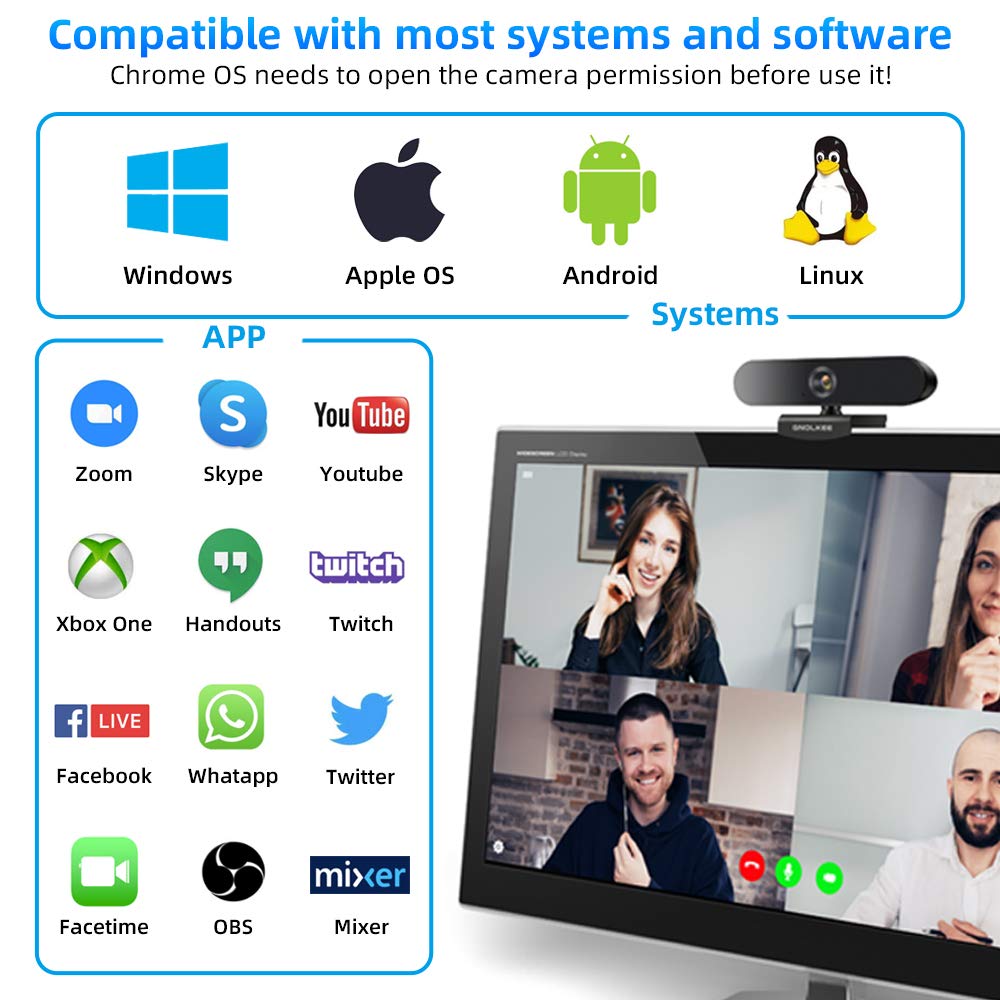 Buy webcam 4k gnolkee 8mp computer camera with microphone and privacy