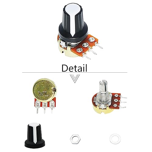 Miniatura 4 de WH148 Kit de potenciómetro – 45 juegos 1K 5K 10K 20K 50K 100K 250K 500K 1M Ohm Tipo B Potenciómetros lineales, eje de 0.59 pulgadas con perillas,