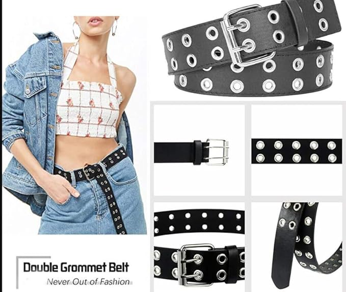 LUKSOFT 4 Leather Waist Belt Punk Rock Grommet Belt for Jeans Party Body Jewelry Accessories for Women and Girls 42 inch