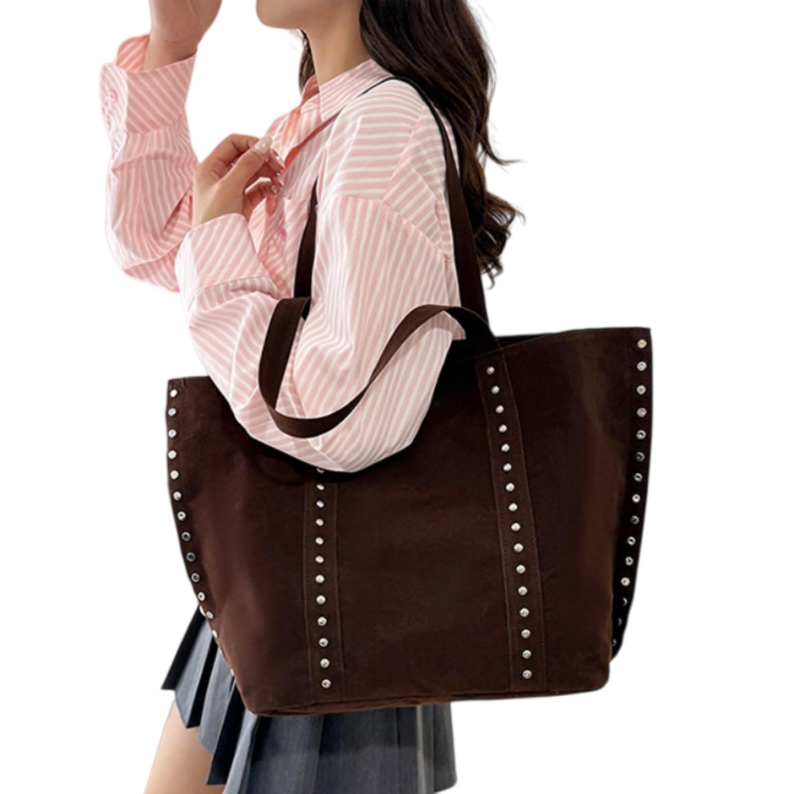 Beauty Case Borsa A Spalla in Pelle di Pu Gelata, Grande capacità Rivet Tote per Il Lavoro