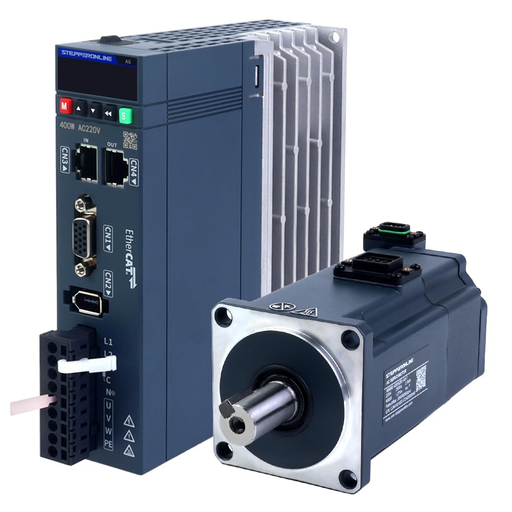 STEPPERONLINE AC Servomotor kit EtherCAT A6 Serie 400W Servomotor 3000rpm 1,27Nm mit Bremse 17 Bit Absolutwertgeber IP67 + 400W EtherCAT AC Servomotortreiber+ 3.0M Kabels