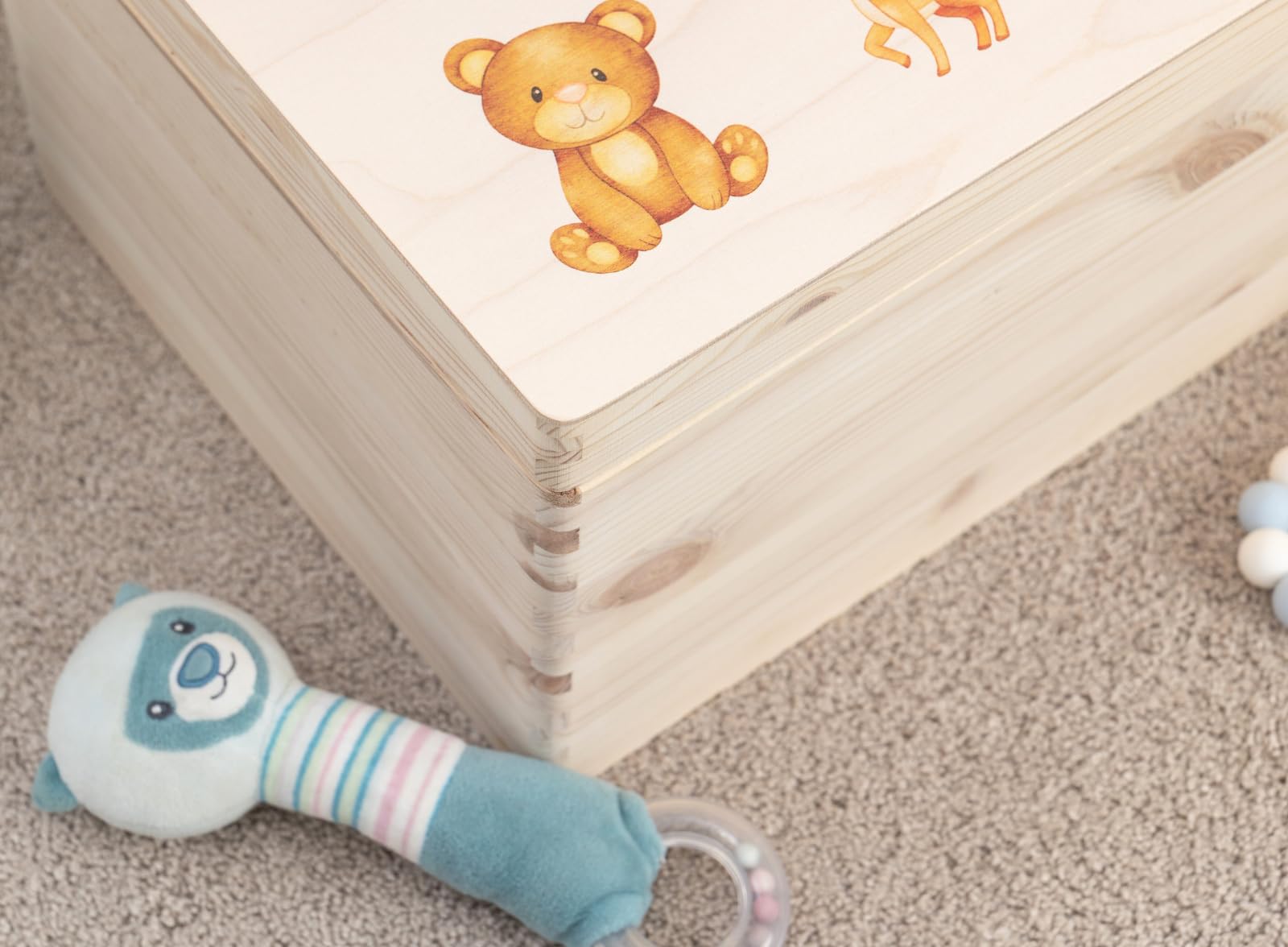 Pinus Erinnerungskiste Holz personalisierbar 60x40x23 cm | Wunschtext Name Datum, Kiefernholz, UV Druck, Baby Erinnerungen, Geschenk Geburt Taufe 1 Geburtstag