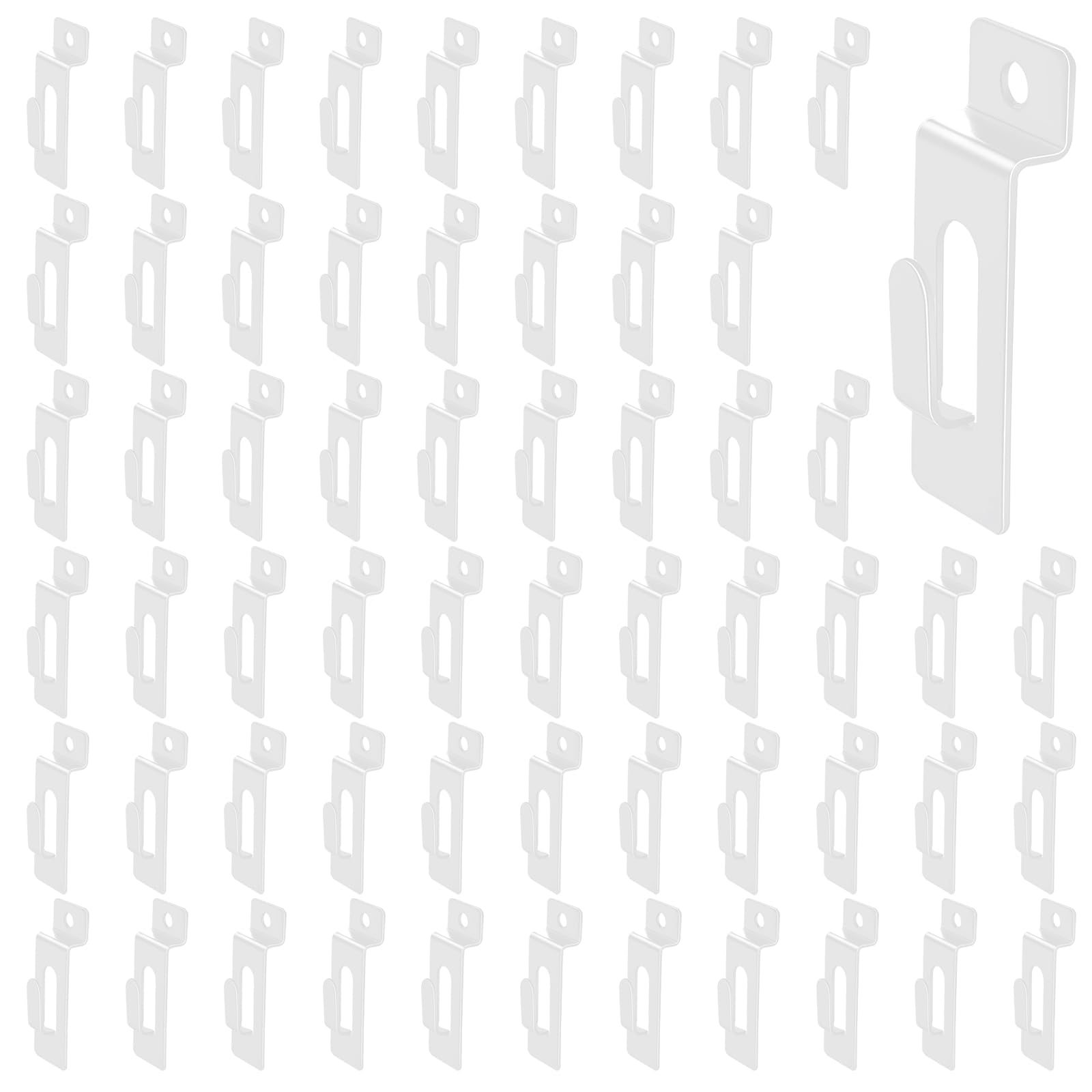 60Pcs Slatwall Utility Notch Hook Metal Slat Wall Display Hangers Picture Hook Slatwall Accessories for Photo Frame Painting Artworks Panel Pegboard Slat Grid Shelf Hanging Display (White)
