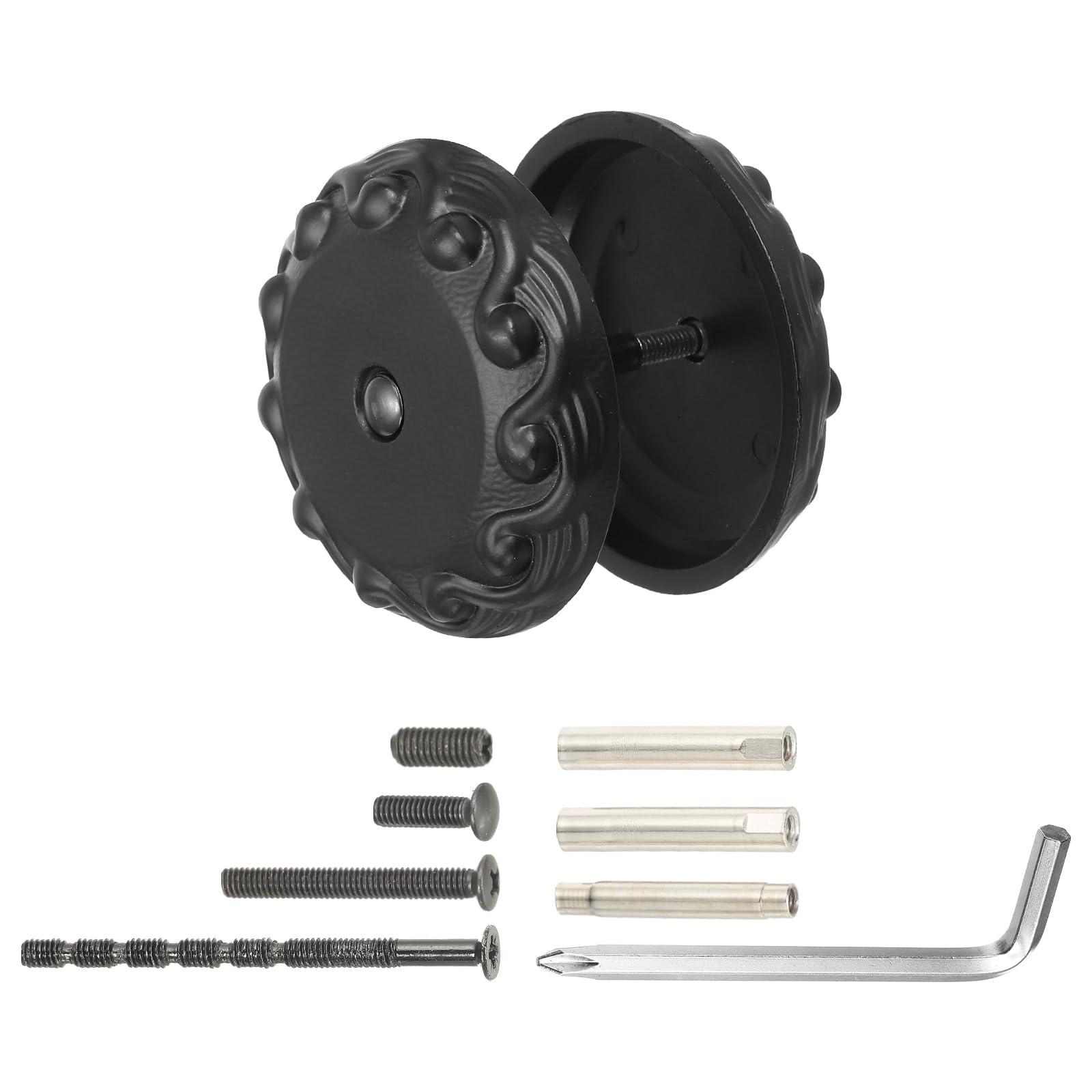 PATIKIL Door Hole Cover Plate, 58mm Zinc Alloy Wave Round Deadbolt Knobs Fixing Cover with Hex Wrench Fits Doors 30mm to 120mm Thick for Hole Filling Decoration, Black