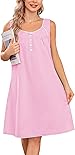Ekouaer Cute Girl Lace Sleep Dress Sleeveless Nightdress Soft Cotton Longewear Womens Night Shirts with Button (Misty Rose, S)