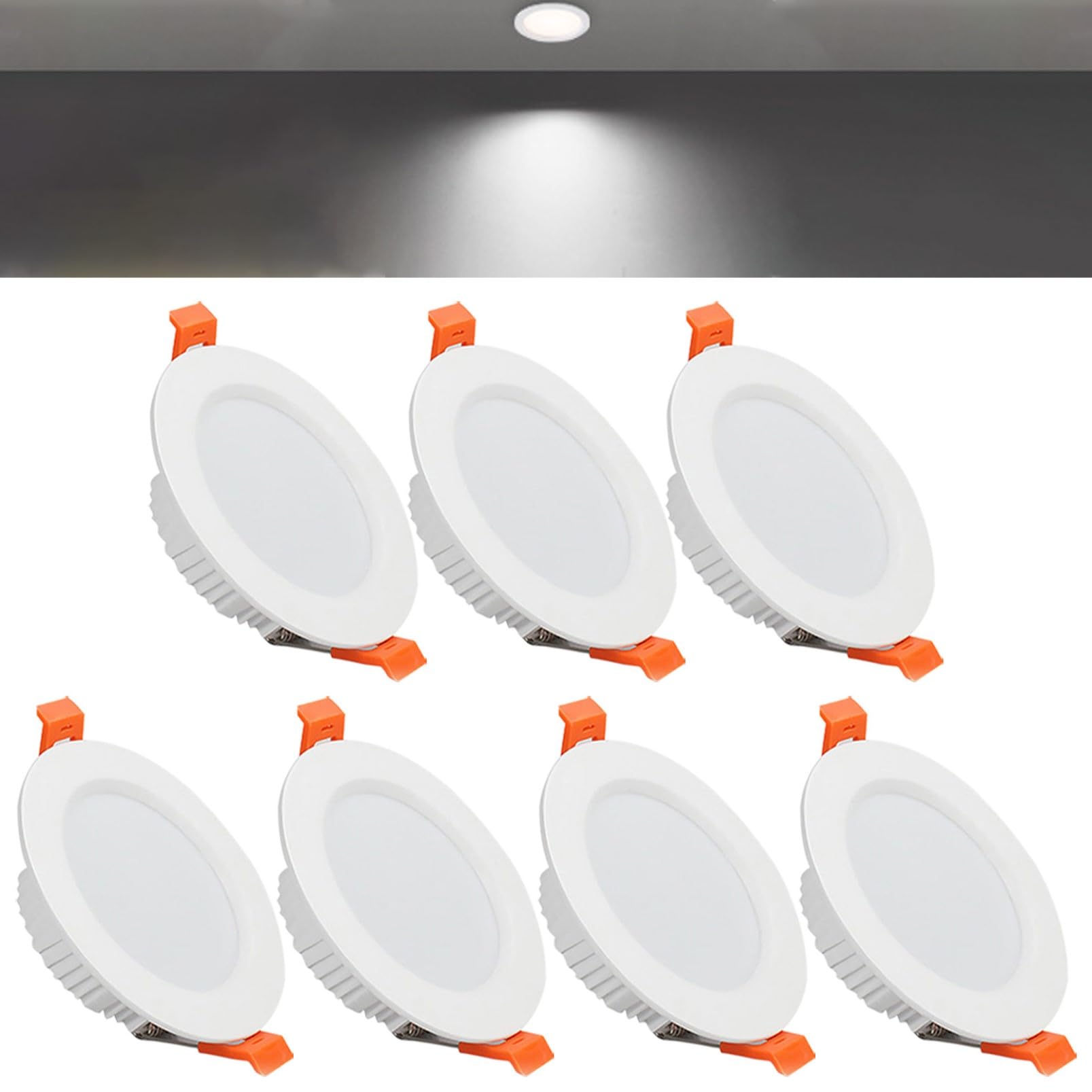 TTiiLoe 7W Round LED Recessed Ceiling Spotlights, 6000K Cold White Ultra Slim Panel Ceiling Light, Cut Φ80-90mm, AC110-240V Downlights for Hallway Stairwell Showroom, 7 Pack