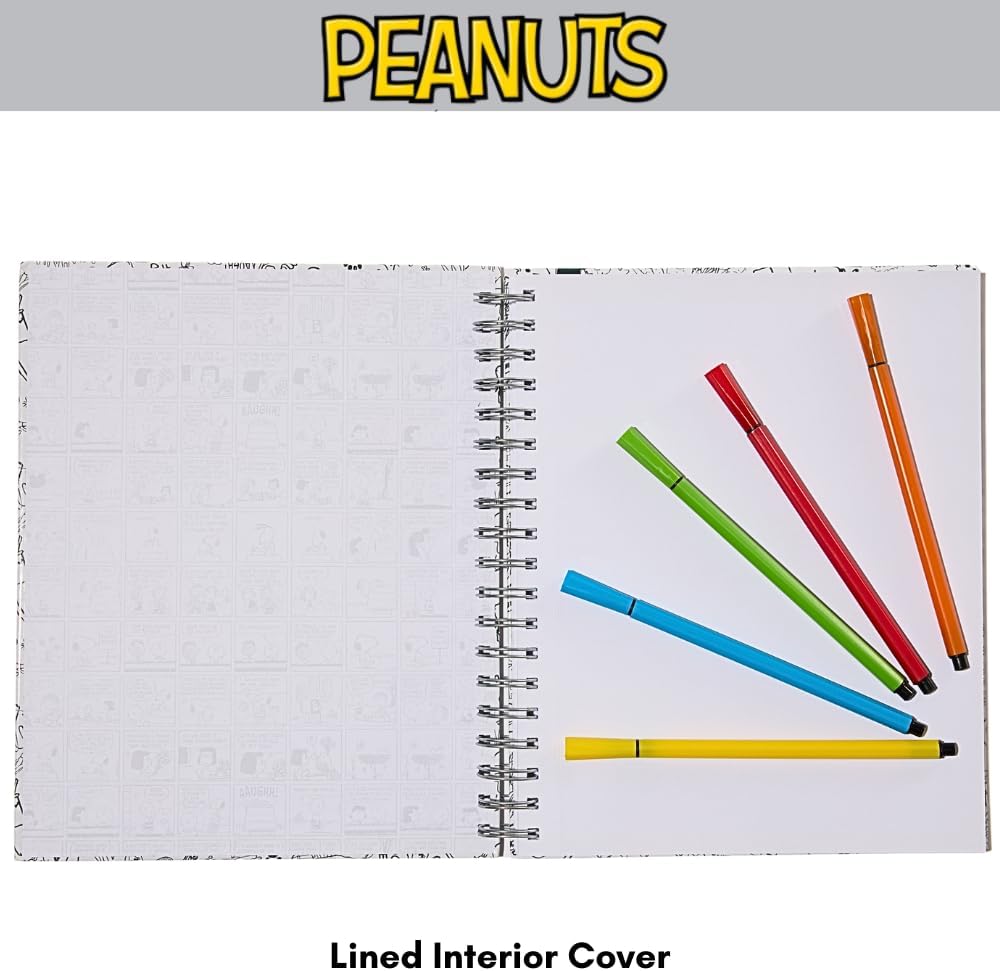 Peanuts Gang Sketchbook for Kids with Washable Markers, 86 Blank Pages Spiral Bound, Snoopy