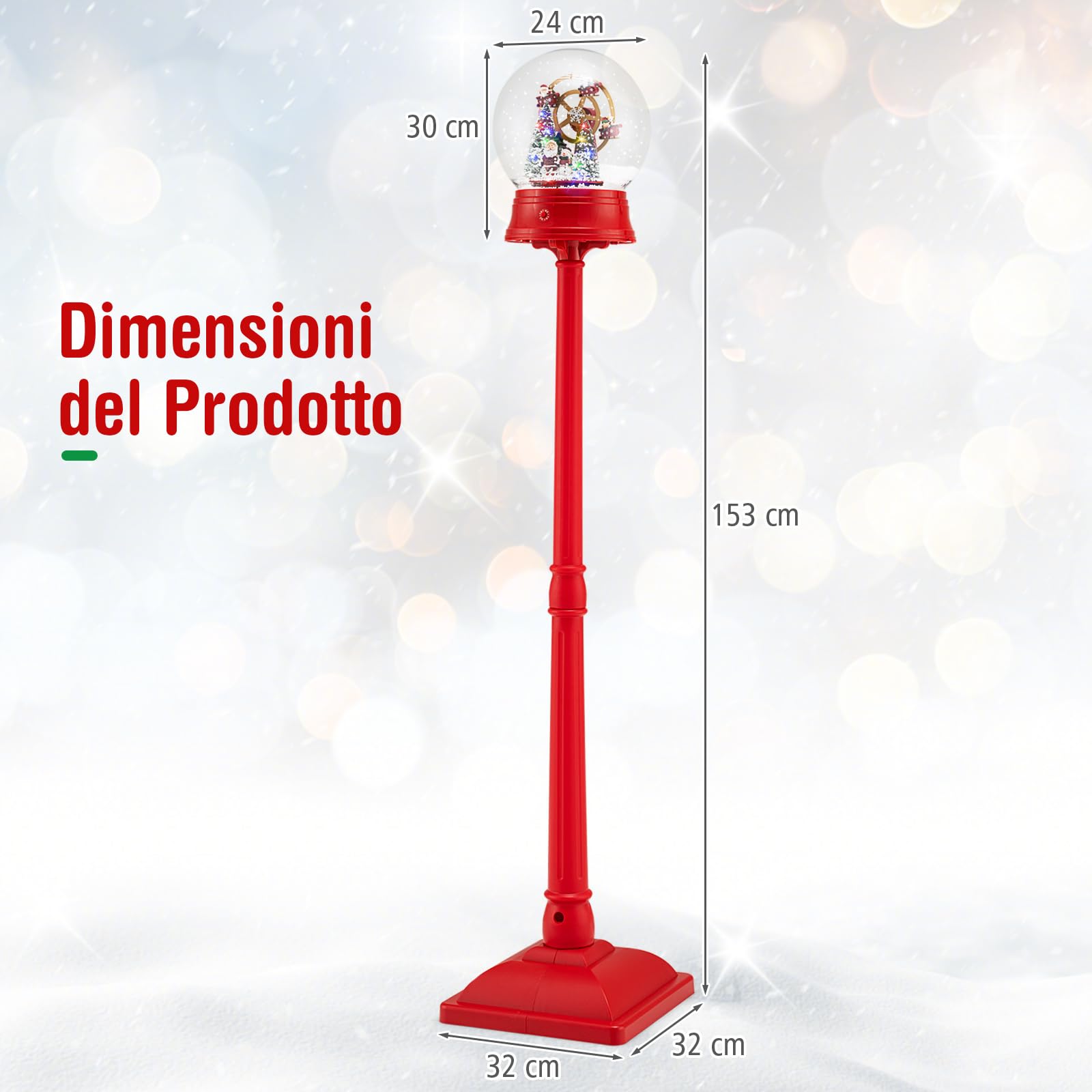 COSTWAY 150 CM Lampione Natalizio Musicale, Lampada Festiva con Lanterna a Globo di Neve Attivata dal Suono, Albero di Natale, Babbo Natale, Soldato e Scatole Regalo (Modello 4)