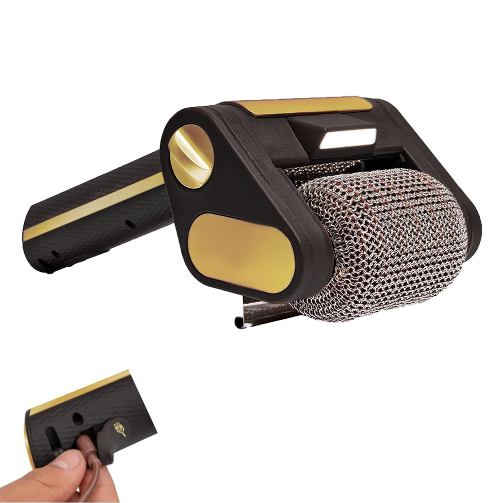FBJAMZ Electric Grill Brush, Bristle-Free Cordless Grill Cleaner, Rechargeable Spinning Roller Brush with Built-in LED Light