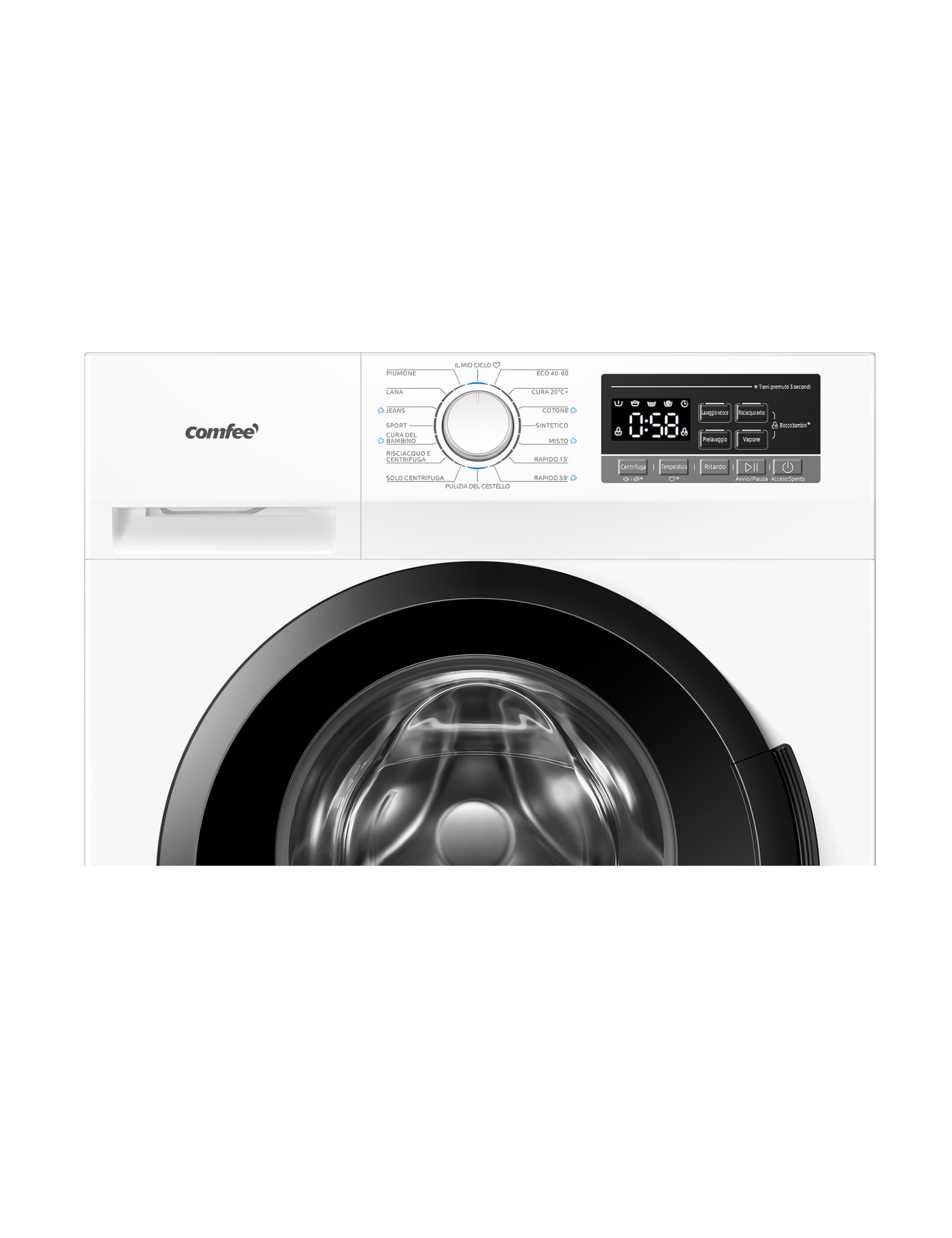 COMFEE' Lavatrice Carica Frontale 6 kg, Ultra Slim 40 cm, Classe A‑10%, 1200 giri, Vapore Igienizzante, Baby Care, Motore Inverter BLDC, 16 Programmi, Bianco – CFP01EW60W