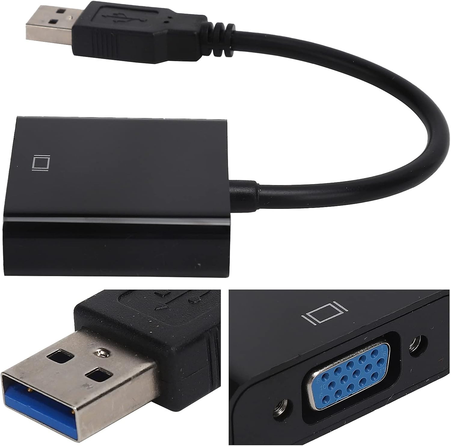 Dioche 15 Pin to USB3.0 to VGA Converter - 5Gbps HD 1080P Adapter Cable - 15Pin Female External Video Card for MultiDisplay and HD TV Connection (Black)