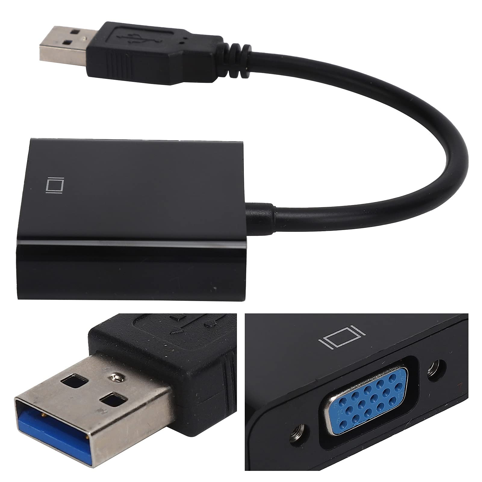 Kabel Adaptera USB3.0 na VGA Konwerter 1080P HD Zewnętrzna Karta Graficzna do Akcesoriów Komputerowych (Czarny)