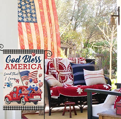 4th-of-July-Garden-Flags-for-OutsidePatriotic-American-Truck-with-Flags-Buffalo-Plaid-Small-Yard-Flags-for-OutdoorMemorial-Independence-Day-Decorations-for-Farmhouse-Holiday-Summer-12×18-Inch-Double-S 4th of July Garden Flags for OutsidePatriotic American Truck with Flags Buffalo Plaid Small Yard Flags for OutdoorMemorial Independence Day Decorations for Farmhouse Holiday Summer 12×18 Inch Double S
