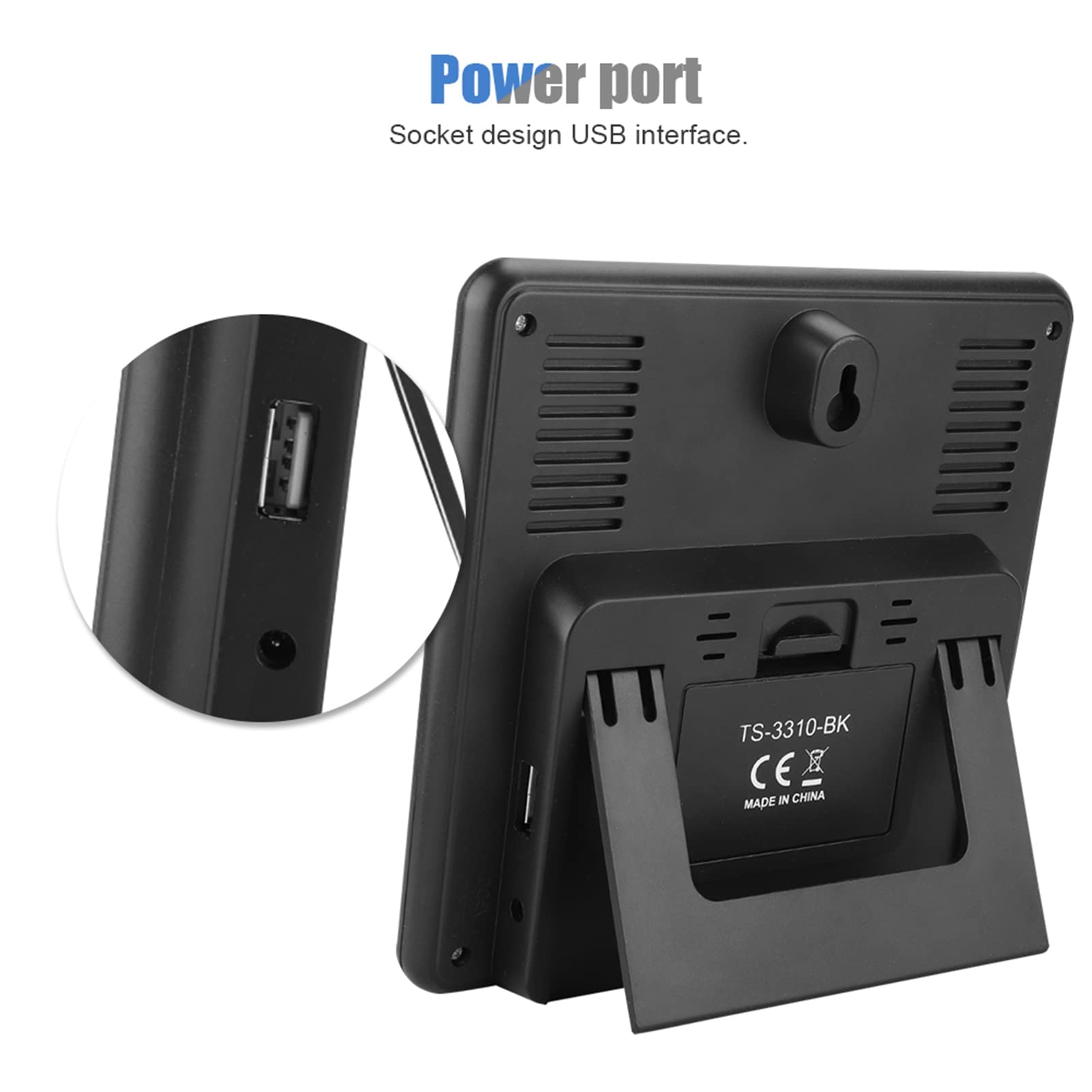 Clock, USB Wireless Clock, Durability with A Child Screen Lock for Home (Black)